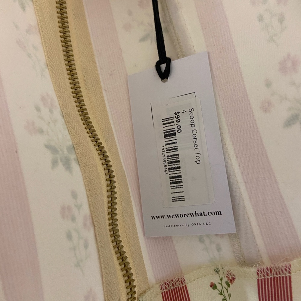 We wore what Lemon Icing print Striped Pink and Cream Floral Set corset top BNWT - Picture 8 of 16